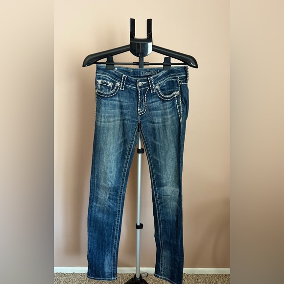 Miss Me Women's Dark Blue Rhinestone Distressed Skinny Jeans 27 Y2k - Picture 1 of 8